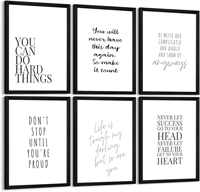 Office Inspirational Wall Art Decor Motivational Quotes Canvas Wall Art Positive Classroom Posters Pictures Office Inspirational Work Artwork for Women Home Bedroom 8x10 Inch Wood Framed Set of 6