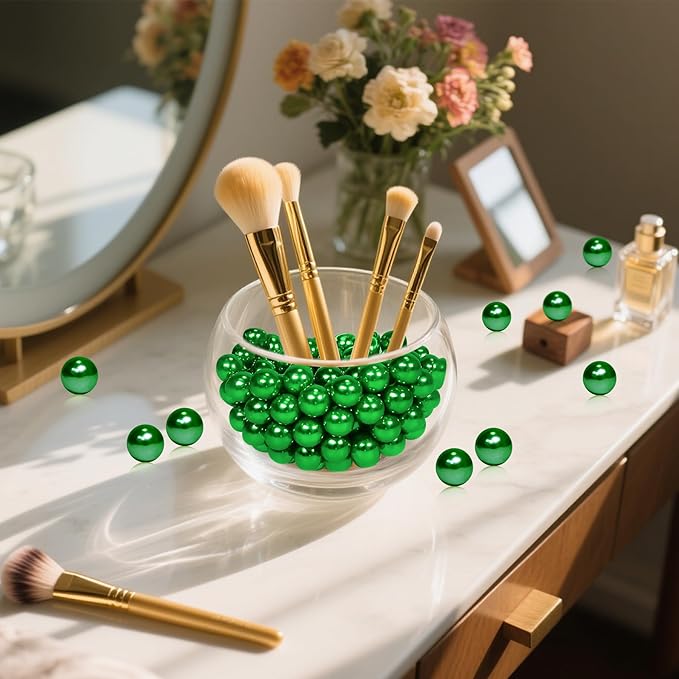 1400Pcs Green Vase Filler Pearl Beads for Crafting 8mm Beads No Holes Decor Suitable for Wedding Decor, Party Decorations, Centerpiece Table Decorations