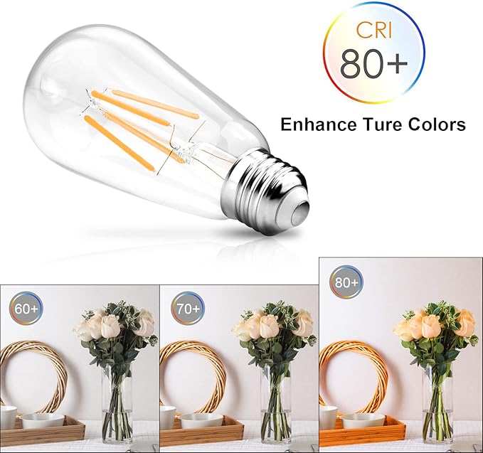 Ascher Vintage LED Edison Bulbs, 6W, Equivalent 60W, Non-Dimmable, High Brightness Warm White 2700K, ST58 Antique LED Filament Bulbs with 80+ CRI, E26 Medium Base, Clear Glass, Pack of 4