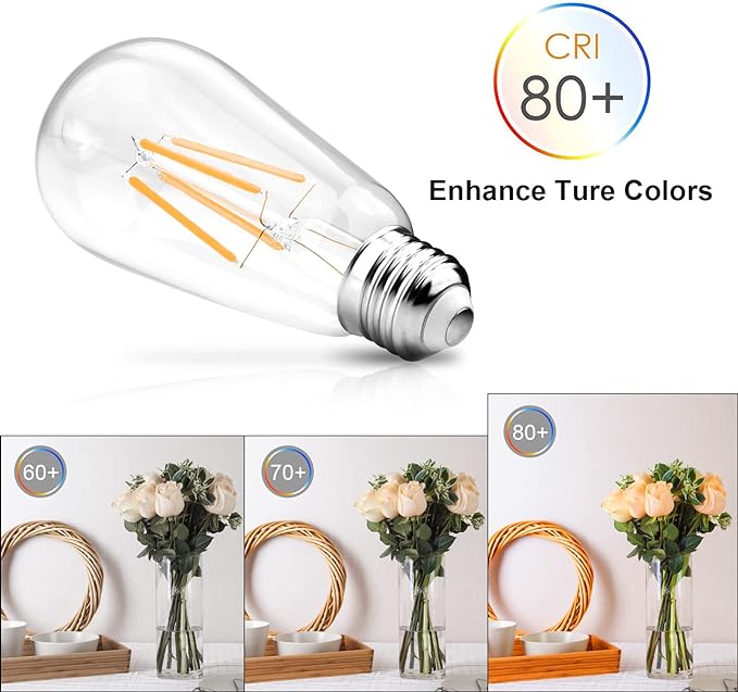 Ascher Vintage LED Edison Bulbs, 6W, Equivalent 60W, Non-Dimmable, Warm White 2700K, ST58 Antique LED Filament Bulbs with 80+ CRI, E26 Medium Base, Clear Glass, Pack of 8