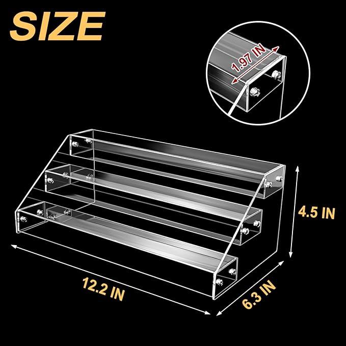 Acrylic Riser, 12 Inch 3 Tier Clear Perfume Organizer, Skincare Organizer, Cupcake Stand, Sturdy Shelves for Display Decoration and Organization