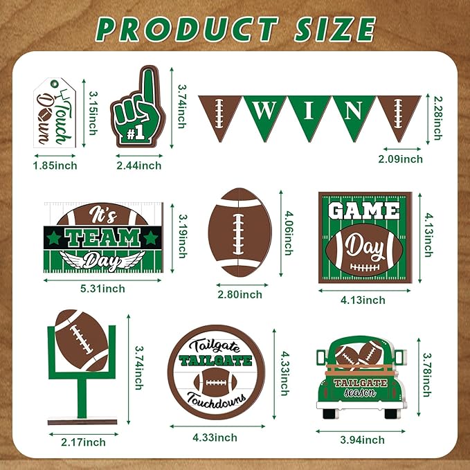 13 Pcs Football Tiered Tray Decor Wooden Football Table Centerpieces Decor Rustic Wooden Sport Game Sign for Fans Rugby Theme Party Supplies