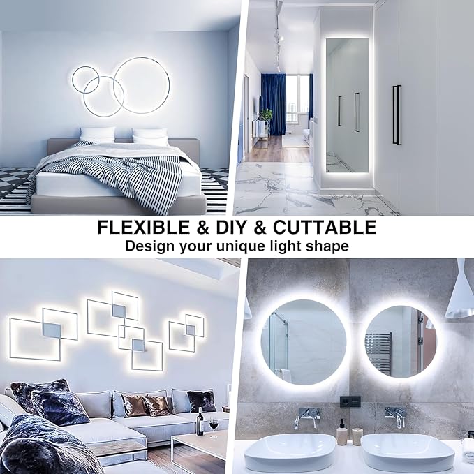 Onforu LED Strip Lights,39.37ft 6000K Dimmable Daylight White Tape Light,12m 720 LEDs 2835 Flexible Ribbon Mirror Light, 12V Adhesive Rope Lights for Kitchen, Under Cabinet, Bedroom (Pack of 2)