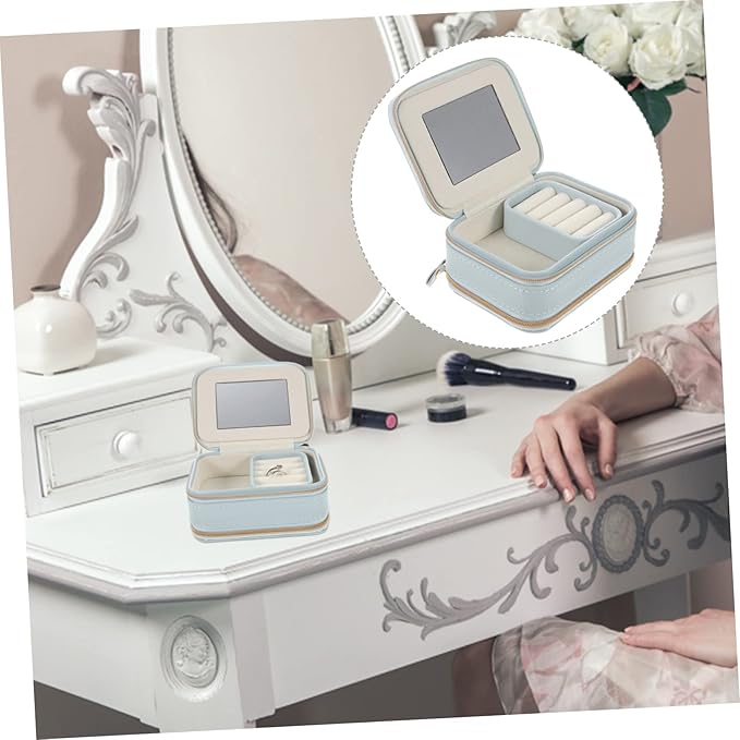 Box Necklace Jewelry Box Ring Jewelry Box Ring Organizer Box Travel Jewelry Organizer Earring Box Organizer Makeup Train Bag Travel Jewelry Case Portable Small Jewelry Organizer Pu ( Color : Sky-blue