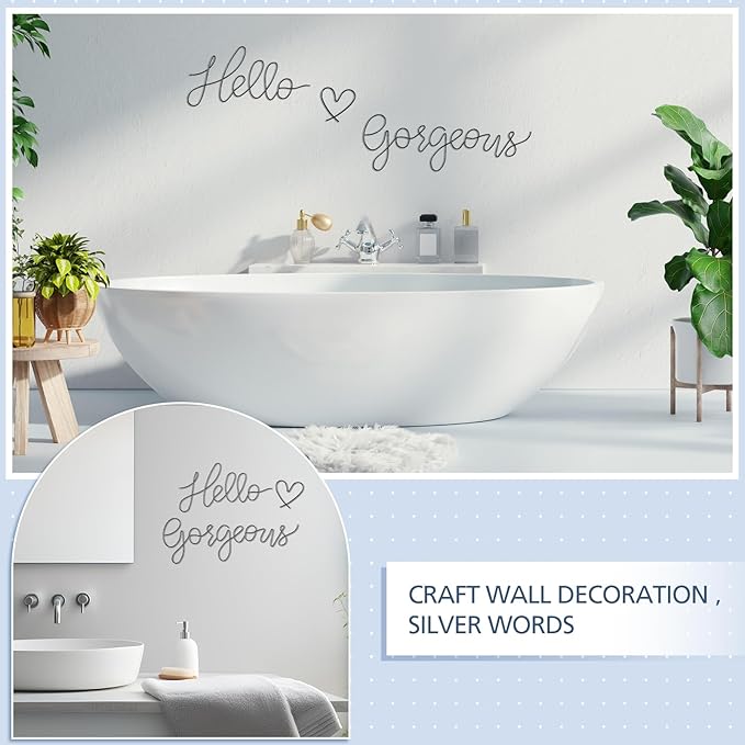 Hicarer Hello Gorgeous Metal Wall Art Decor Minimalist Decoration Metal Hello Gorgeous Decorative Sign for Living Room Office Bedroom Hotel Home Wall Decoration(Black,Fashion Style)