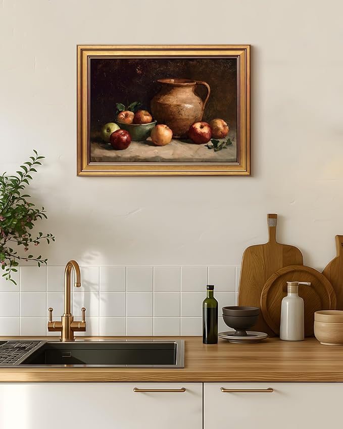 Bzstyleart Vintage Wall Art Decor, Gold Framed Wall Art 12 x 16 Inch Rest Still Life, Vintage Gold Framed Wall Art, Canvas Picture Print Painting for Bedroom Living Bathroom, Halloween Gifts