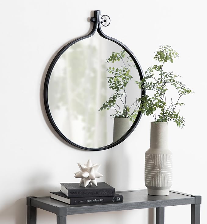 Kate and Laurel Yitro Round Industrial Modern Metal Framed Wall Mirror, 23.5x28.5, Black