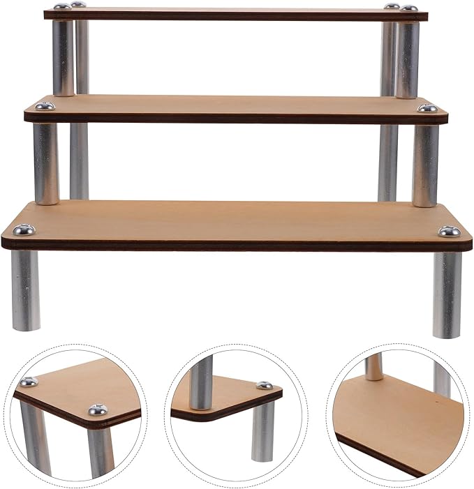 Garneck Wooden Tiered Display Stand Cosmetic Organizer Shelf for Makeup Holder and Collectible Figures Stable Desktop Riser Shelf for Dressing Table Home and Retail Use