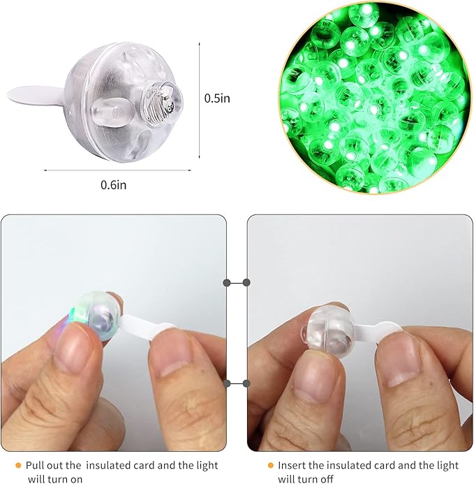 100pcs LED Green Balloon Lights, Round LED Mini Lights for Paper Lantern Balloon Birthday Party Event Indoor Outdoor Wedding Decoration Halloween Christmas Supplies