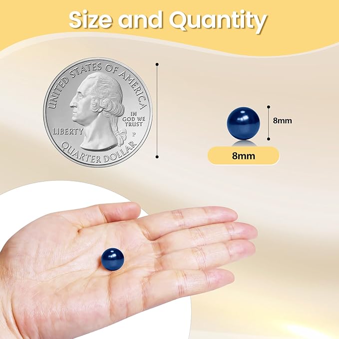 1400Pcs Navy Blue and Gold Vase Filler Pearl Beads for Crafting 8mm Beads No Holes Decor Suitable for Wedding Decor, Party Decorations, Centerpiece Table Decorations