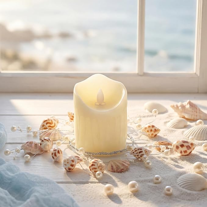 Daifunli 2 Pcs Summer Sea Shell and Pearl Candle Ring Artificial Sea Shell and Pearl Wreaths for Pillar 3.9 Inch Candles Holder for Summer Country Wedding Kitchen Rustic Table Centerpiece Decor