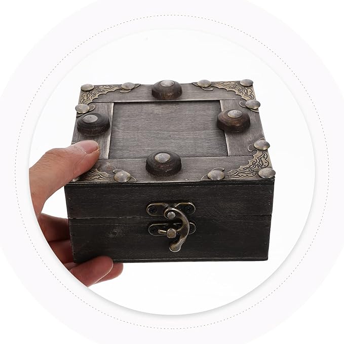 LIFKOME Wooden Makeup Organizer Vintage Treasure Box Jewelry Trinket Box Ring Storage Decorative Storage Case