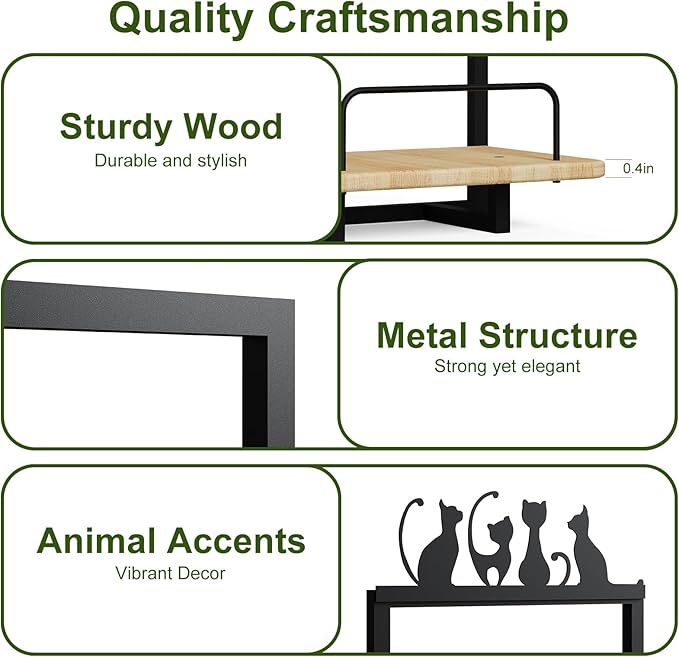 Shineled Wall Planter for Indoor Plants 2 Pack, Wall Mounted Plant Holder for Small Plants, Floating Wall Shelf for Plants, Real Oak Wood, Magnetic Animal Decor, Home Wall Decor (Cat)