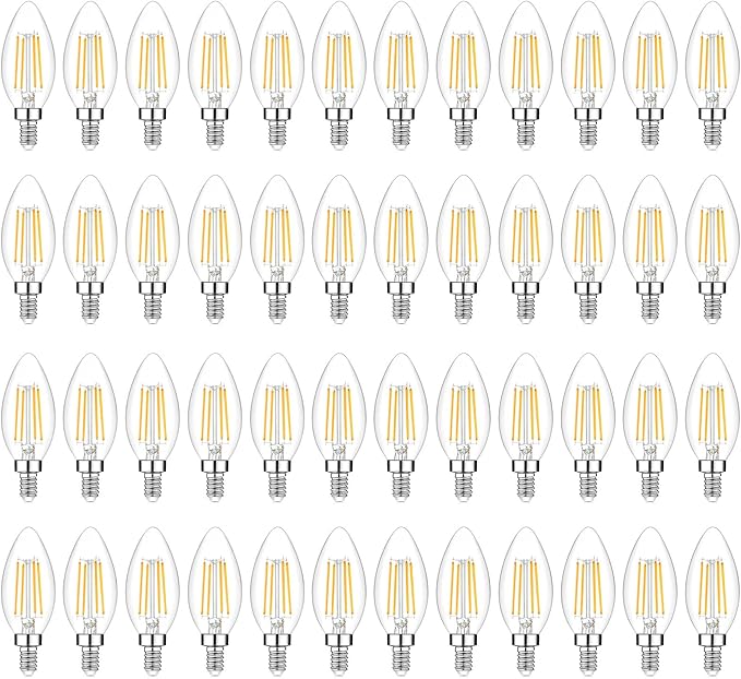 48-Pack Dimmable E12 LED Candelabra Bulbs 60W Equivalent, 2700K Soft Warm White, 600 Lumens B11 Candle Base 6W C35 LED Filament Vintage Light Bulbs, Clear Glass for Chandelier Ceiling Fan High CRI 90+