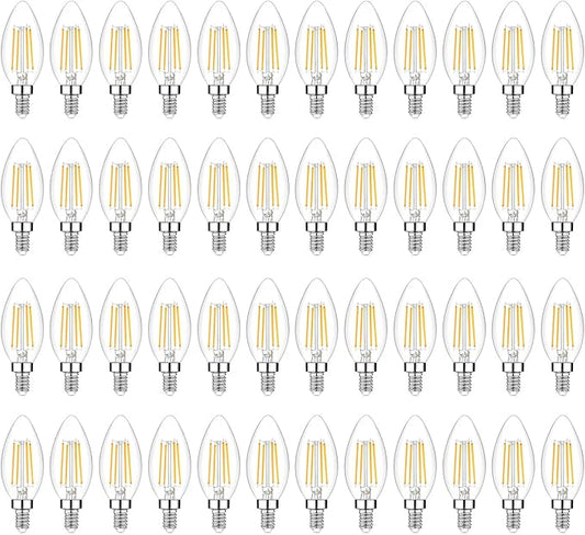 48-Pack Dimmable E12 LED Candelabra Bulbs 60W Equivalent, 2700K Soft Warm White, 600 Lumens B11 Candle Base 6W C35 LED Filament Vintage Light Bulbs, Clear Glass for Chandelier Ceiling Fan High CRI 90+
