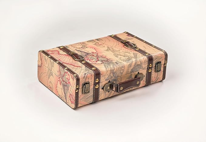 wald imports - Paperboard Suitcase -Decorative Storage Boxes - Suitcase for Decoration, Storage, and More (Faux Leather Map 1)