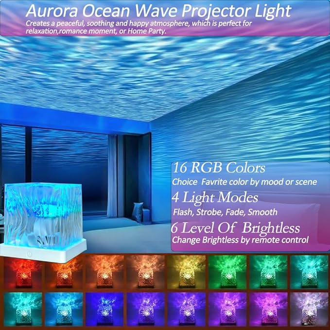 Ocean Wave Galaxy Projector,Night Light with Remote Control,16 Colors Gradual Rotating Northern Lights Lamp,Ideal for Bedroom/Party/Lava Lamp/Corner Lamp