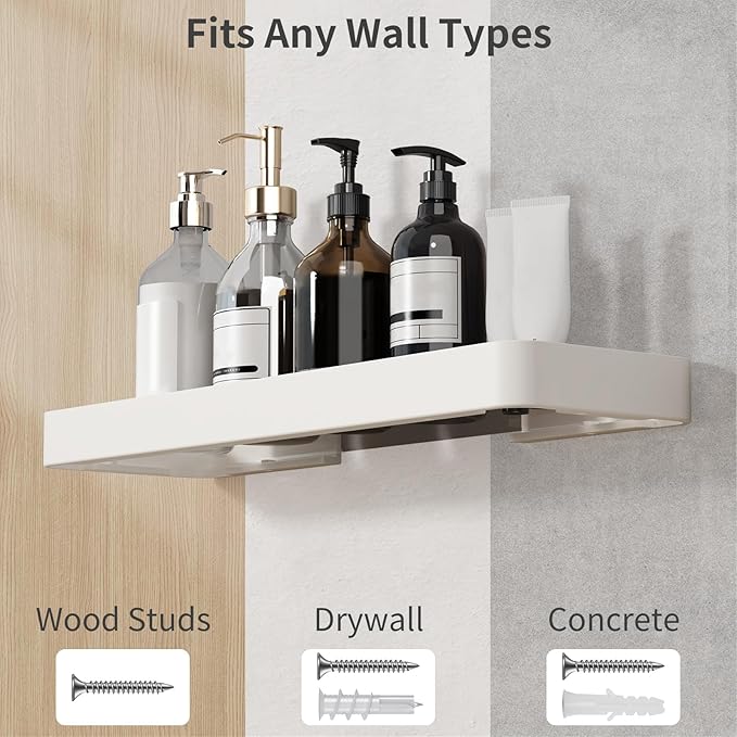Danpoo 16-Inch Wall Shelf, Clear Tempered Glass with Matte White Aluminum Frame – Sleek Floating Bathroom Organizer