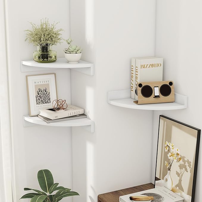 Corner Shelves 3-Pack for Bathroom & Kitchen, Space-Saving Floating Corner Wall Shelf with Easy Installation- White