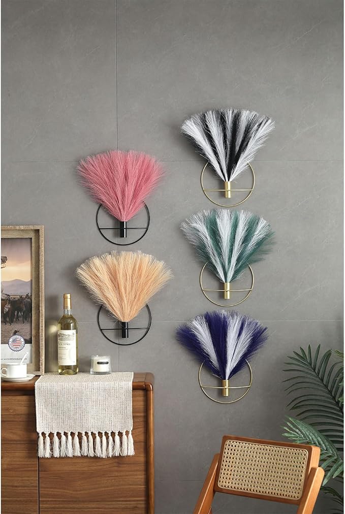 Pretty Jolly Boho Wall Art, Hanging Artificial Pampas Display, 2 Pack - Living Room, Bedroom, Bathroom, Dining Room