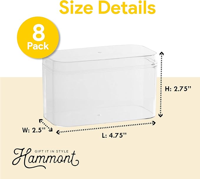 Hammont Acrylic Box - Party Favor Gift Boxes - Clear Cube with Rounded Edges for Gifts, Weddings, Treats, Candies & Accessories - Square Home Storage Boxes | 4.75”x2.25”x2.75” (8 pack)
