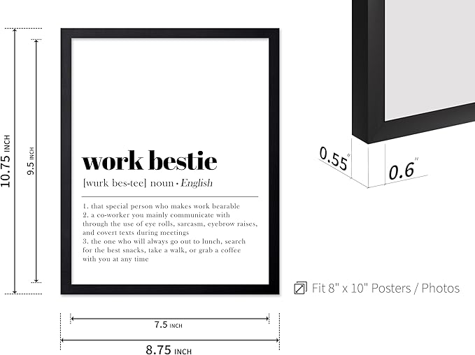Poster Master Typography Poster - Dictionary Print - Work Bestie Definition, Special Person Who Makes Work Bearable - Gift for Colleague, Friend - Wall Decor for Home, Office, 8x10 Black Framed
