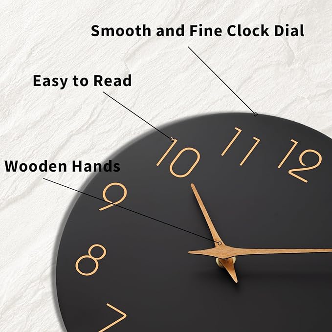 Mosewa Large Wall Clock 18 Inch Black Battery Operated Silent Non Ticking Simple Minimalist Rose Gold Numbers Clock Decorative for Bedroom Living Room Kitchen Home Office