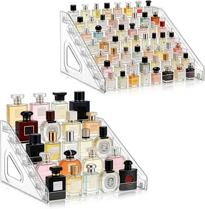 2 Pack 7 Tier Perfume Organizer Stand, Versatile Acrylic Perfume Organizer Holder Display Stand Storage Tray for Figures Makeup Nail Polish Graded Cards Organization