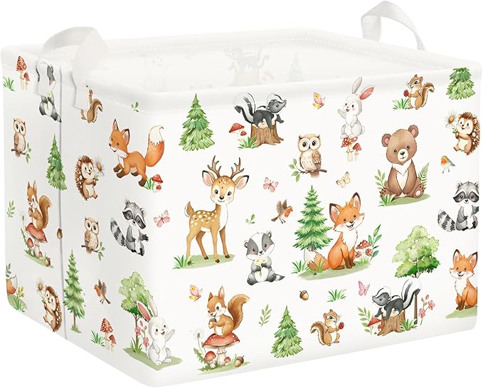 Clastyle Adorable Forest Animal Kids Book Storage Basket Fox Giraffe Clothes Laundry Basket Parents Gift Toy Box for Bedroom Shower, Pine Tree, 40x30x30 cm