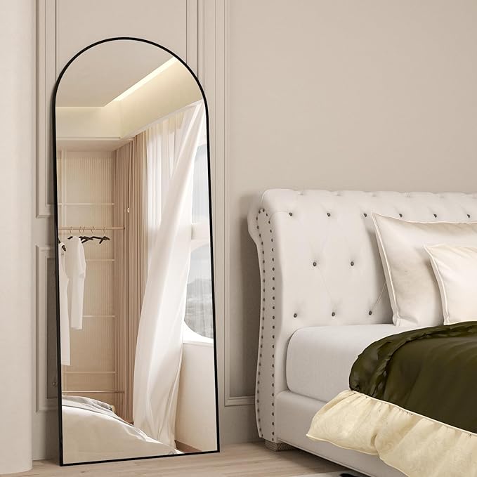 Full Length Mirror 64"x21" Arch Floor Mirror with Stand Arched Mirror Full Body Mirror Black Standing Hanging or Leaning Against Wall for Bedroom Entry, Bedroom, Living Room