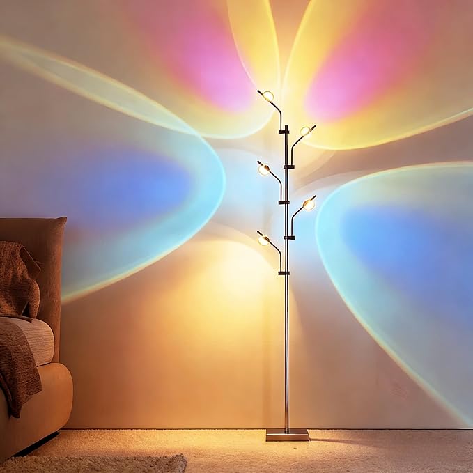BJLIFE 5 Head Sunset Lamp Projector, Super Bright LED Halo RGB Floor Lamp, 72in Tall Ambient Mood Lighting for Bedroom Living Room Dance Party Holiday Live Streaming, 7 * 5 Filters