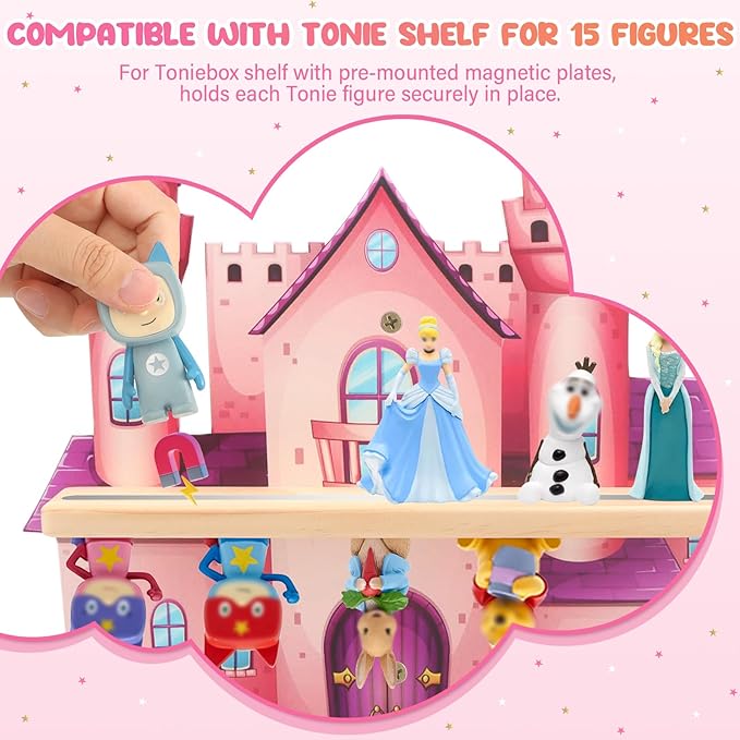 for Tonies Box Organizer Tonie Storage Shelf Wall Mounted, Magnetic Floating Shelves for Tonies Characters Display Collection 10~15 Characters (Castle)