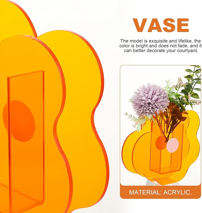 Acrylic Cloud Shaped Flower Vase Make Up Brush Pen Holder Elegant Modern Contemporary Design Vase for Home Office Wedding Decor (Orange)