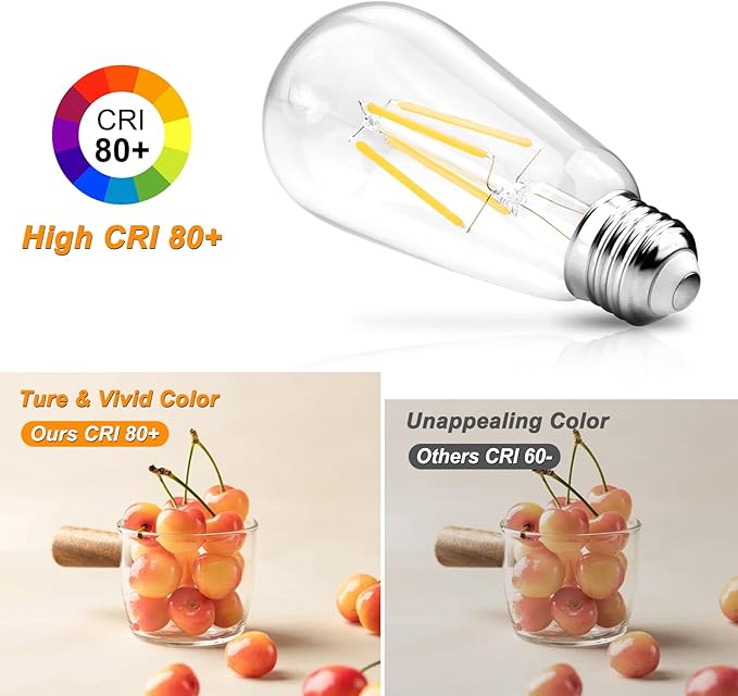 Ascher 12 Pack Vintage LED Edison Light Bulb 60W Equivalent, Decorative Antique Filament Light Bulbs with 80+ CRI, Cool White 4000K, 700 Lumens, E26 Base, Non-Dimmable
