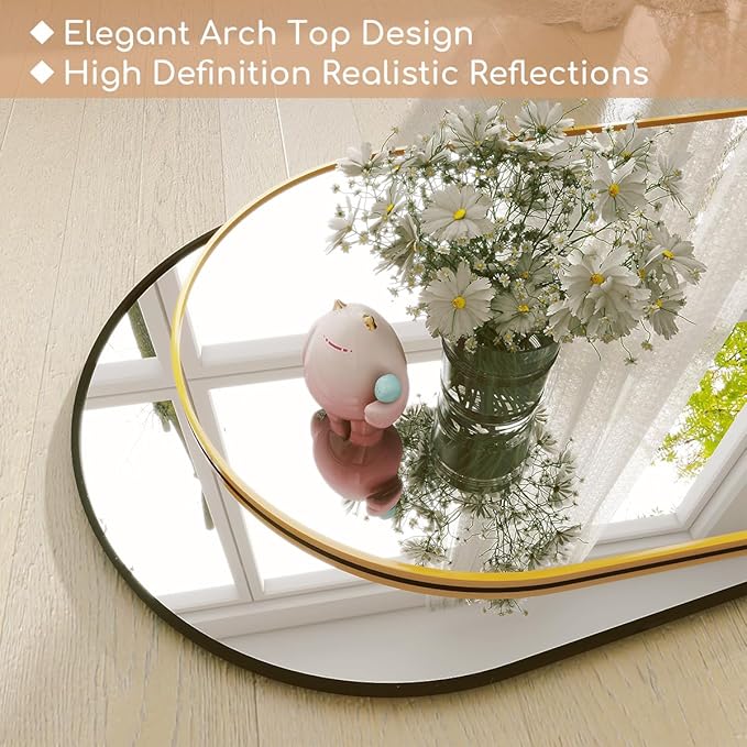 Arched Full Length Mirror, 64 "x 21" Floor Mirror with Stand, Full Body Mirrors with Aluminum Alloy Frame, Freestanding, Wall-Mounted or Leaning (Black)