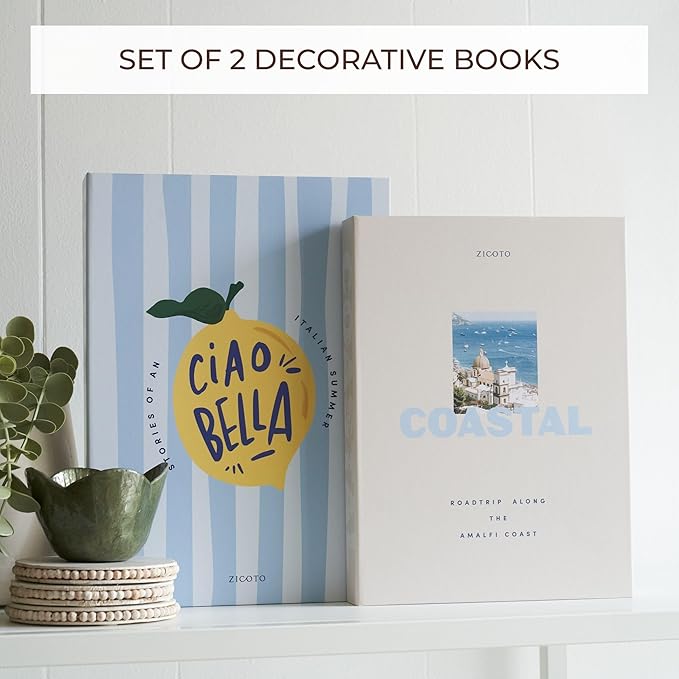 Beautiful Decorative Books - Set of 2 Boxes Enhance Your Coffee Table, Bookshelf or Mantel Shelf Decor - Aesthetic Fake/Faux Books for Modern Home Decoration, Photo Storage and as a Keepsake Box