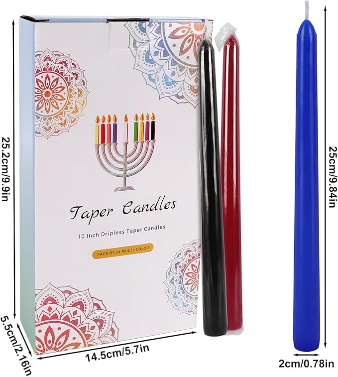 Howemon 24 Pack 10" Tall Colored Taper Candles, Dripless Unscented Colorful Candlesticks for Birthdays Dinner Party Home Décor, Long Burning Spell Chime Candles for Witchcraft Ritual Prayer Meditation