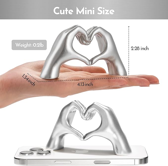 Gold Decor Living Room – Mini Small Heart Hands Sculpture – Shelf Decor Aesthetic – Cute Home Accent Table & Shelves – Love Statue - Gifts Girlfriend, Wife, Women, Teen Girls, Valentine (Silver, Mini)