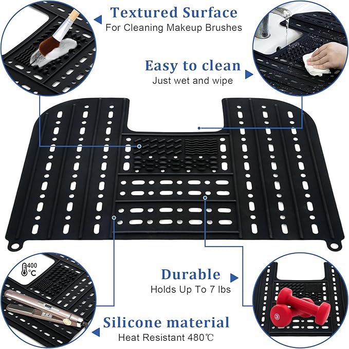 Sink Cover for Counter Space, Silicone Makeup Brush Cleaning Mat Foldable Sink Cover Bathroom Cover for Counter Space Saver Rv Camper Travel Must Haves Accessories - 22 * 17" Black