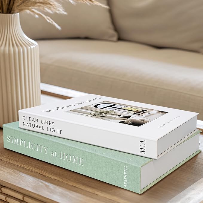 Modern Decorative Books for Home Coffee Table Decor - Fake Books Storage Box for Decoration - Set of 2 Faux Book Photo Storage Keepsake Box for Room Bookshelf Decor, Sage