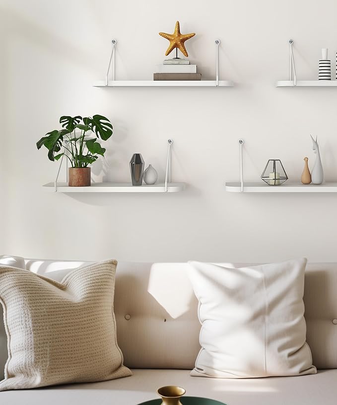 Afuly White Shelves for Wall, Floating Shelf Bathroom, Wall Mounted Shelves for Bedroom Living Room, Over Toilet Storage Display Organizer Modern Home Decor, 16inch Set of 2