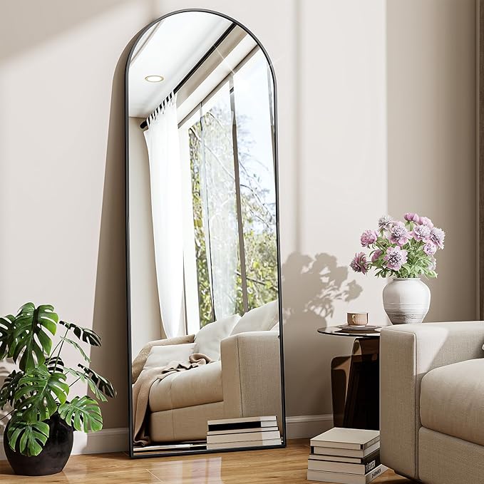 59"x16" Arched Mirror Full Length, Standing Floor Mirror, Wall Mounted Mirror with Aluminum Frame - for Standing, Leaning or Hanging, for Living Room Dressing Room, Black
