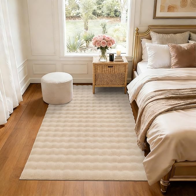 Pauwer Area Rugs for Living Room, 4x6 Fluffy Faux Fur Rug Non Slip Machine Washable Soft Shaggy Indoor Floor Carpet for Bedroom Dorms Playroom, Beige