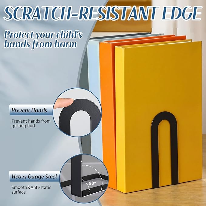 Chunful 4 Pcs Modern Metal Book Ends for Shelves Decorative Small Bookends Book Shelf Organizer Minimalist Design Stopper to Hold Books for Home Office (Black,5.5 * 3.75 * 2.25inch)