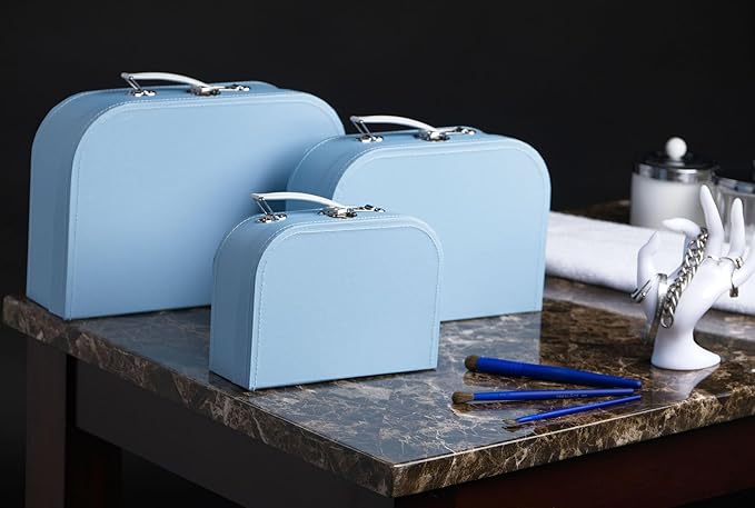 wald imports - Set of 3 Paperboard Suitcases -Decorative Storage Boxes - Suitcase Set for Decoration, Storage, and More (Baby Blue)