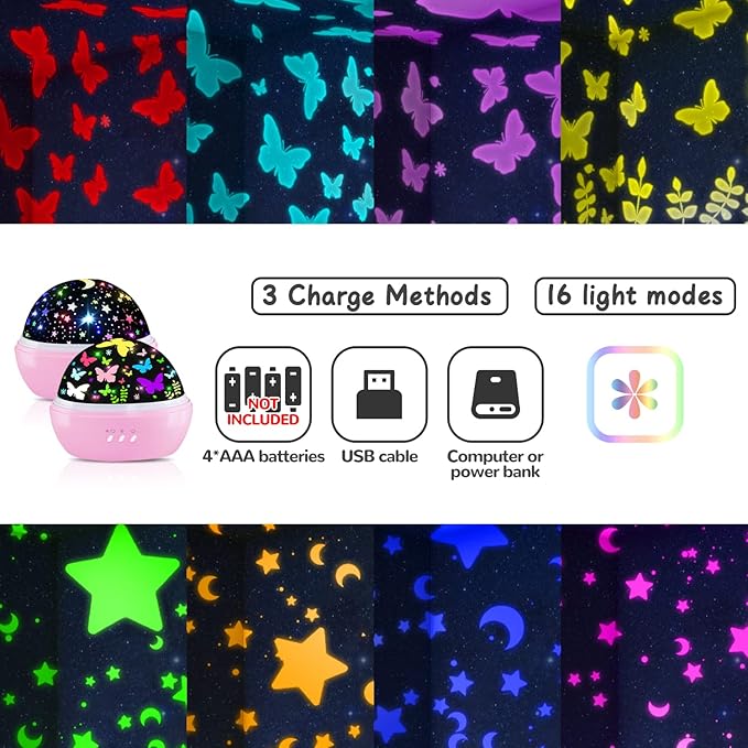 Butterfly Decorations Toddler Toys for 3-8 Year Old Girls, 16 Colors Star Projector Butterfly Night Light, Butterflies Party Room Decor, Christmas Easter Birthday Kids Toys Gifts for Girls Age 5-12