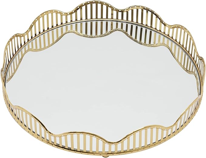 Makeup Tray Curve Gold Glass Mirror Centerpieces Perfume Holder Round