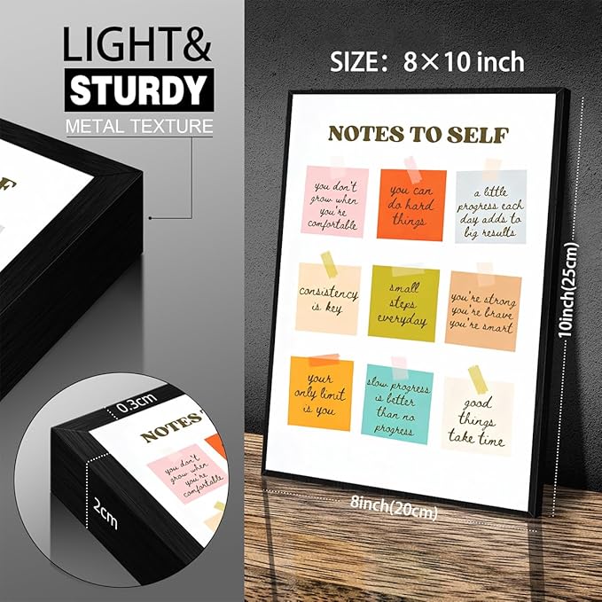 Notes To Self Motivational Quotes Wall Art Mental Health Canvas Poster 08x10 inch Black Framed Modern Colorful Inspirational Prints for Office Home Living Room Wall Decor