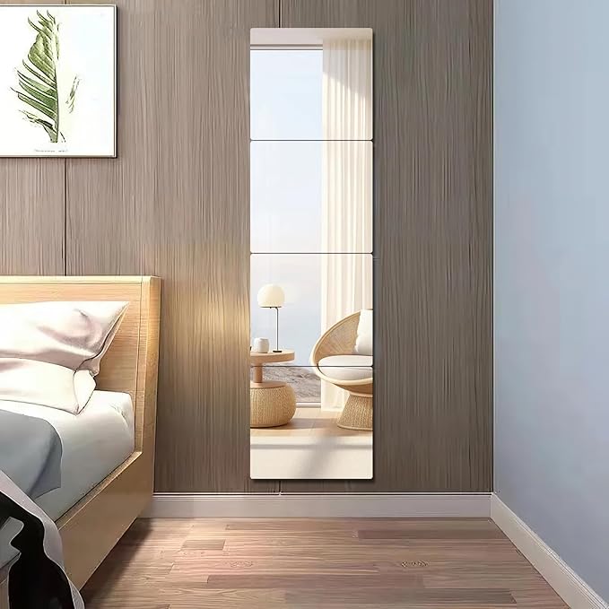 6 Pack 14"x12" Shatterproof Acrylic Mirror Tiles – Self-Adhesive, Unbreakable Wall Mirrors for Kids Room, Bathroom, Bedroom, Closet Door, or Home Gym
