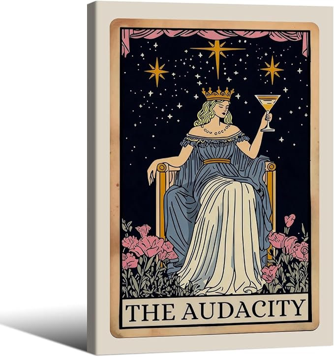 Fun Tarot Canvas Wall Art Feminist Aesthetic Poster Vintage Whimsical Witchy Prints 24X36 inch Framed Trendy Funny Quote Wall Decor for Bedroom Wall Decor